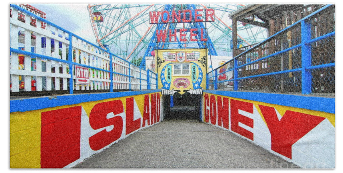 Amusement Park Hand Towel featuring the photograph Coney Island Sign by Mark Gilman