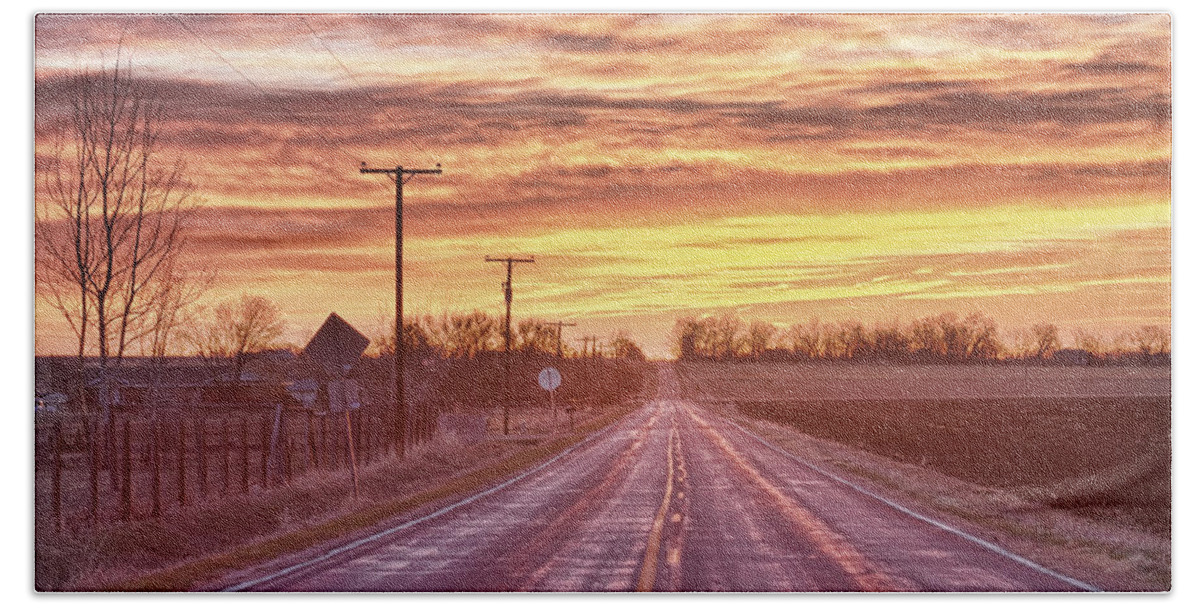 Country Bath Towel featuring the photograph Country Road Sunrise by James BO Insogna