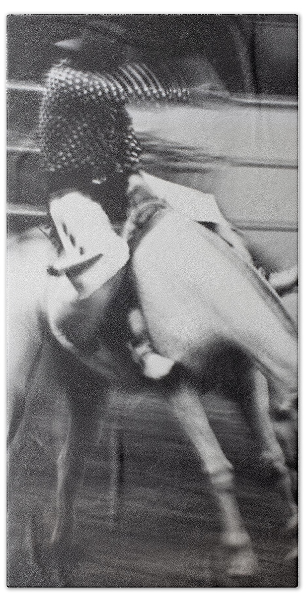 Cowboy Riding Bucking Horse Bath Towel featuring the photograph Cowboy riding bucking horse by Garry Gay