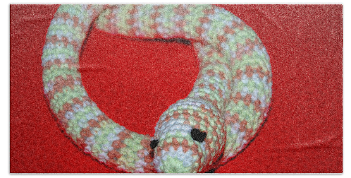 Usa Bath Sheet featuring the photograph Crochet Snake in Red by LeeAnn McLaneGoetz McLaneGoetzStudioLLCcom