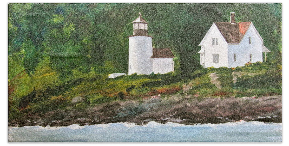 Lighthouse Hand Towel featuring the painting Curtis Island Light by Frank SantAgata