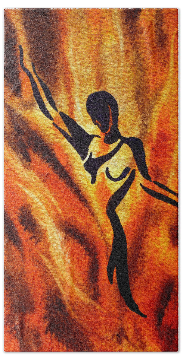 Abstract Hand Towel featuring the painting Dancing Fire VII by Irina Sztukowski