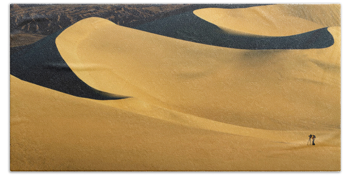 Death Valley Hand Towel featuring the photograph Death Valley and photographer in morning sun by William Lee