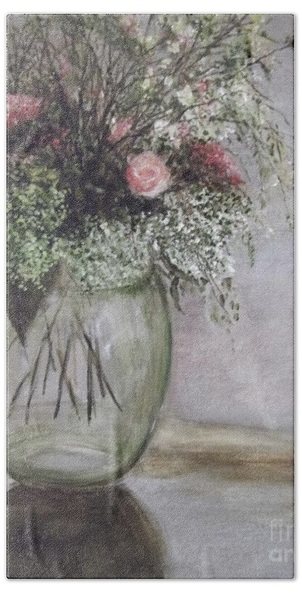 Glass Vase Bath Towel featuring the painting Delicate Fragility by Lizzy Forrester
