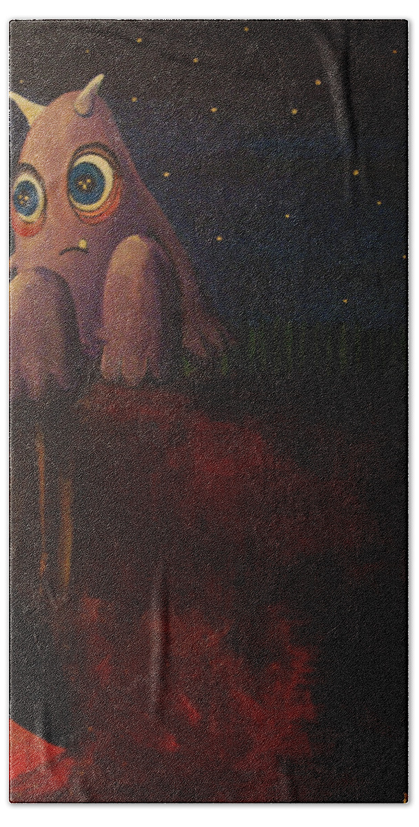 Monster Bath Towel featuring the painting Disconnecting by Mindy Huntress