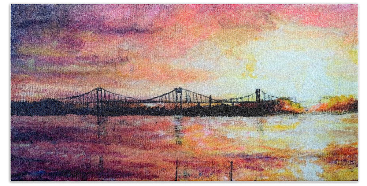 Bridge Bath Towel featuring the painting Down by the Bay by Shana Rowe Jackson