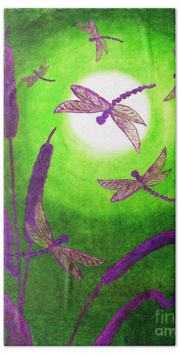 Dragonfly Bath Towel featuring the digital art Dragonflies in Violet by Laura Iverson