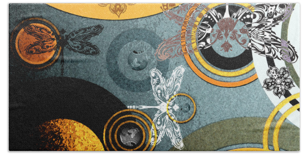Orbit Hand Towel featuring the mixed media Dragonfly Orbit by Angelina Tamez