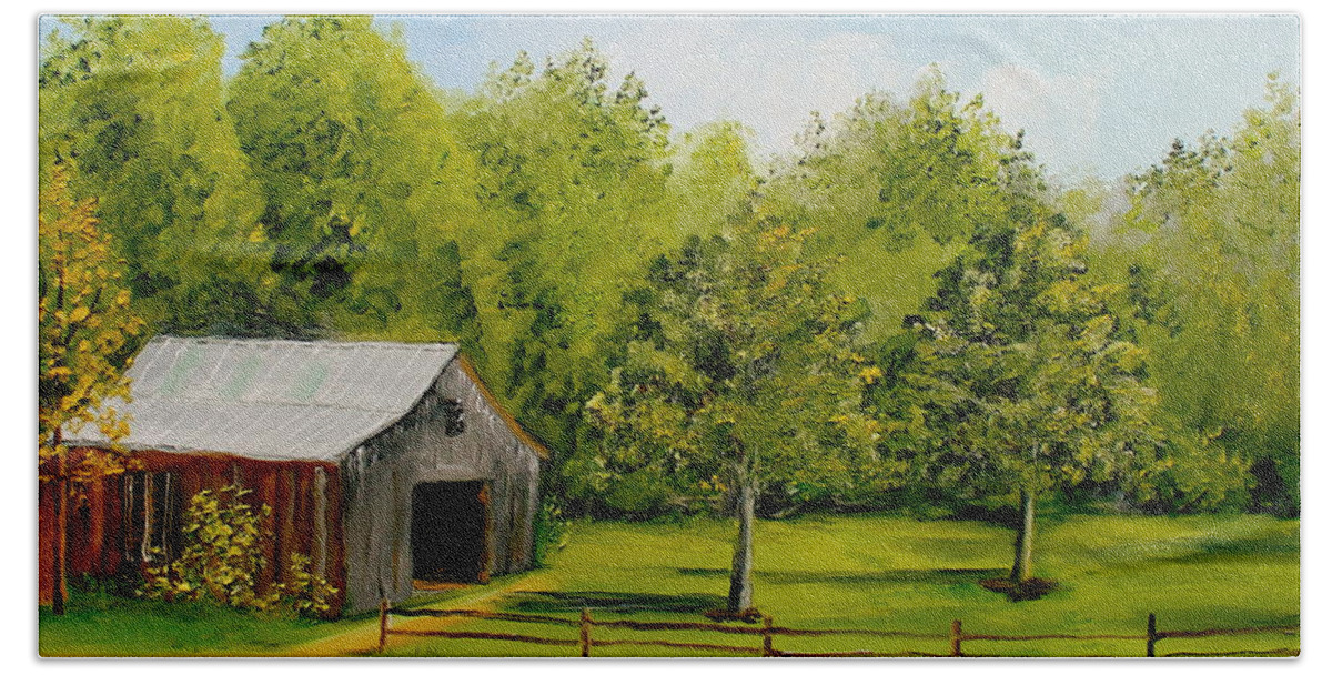 Dudley Hand Towel featuring the painting Dudley Farms by Larry Whitler