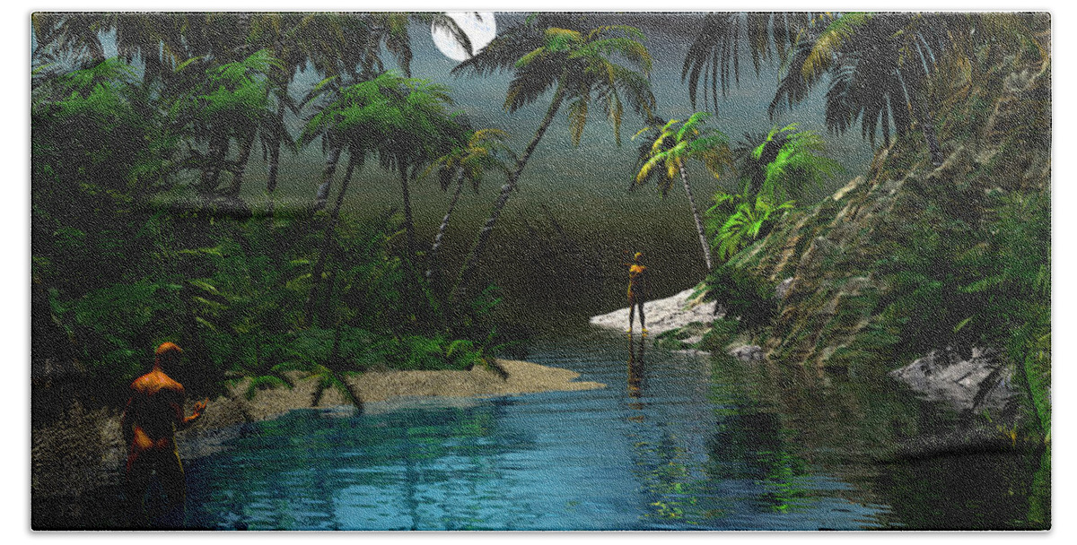Bryce Bath Towel featuring the digital art Dusk at the blue lagoon by Claude McCoy