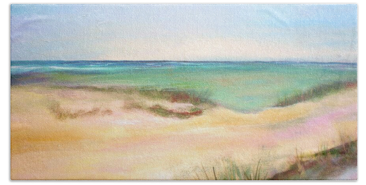 Seascape Hand Towel featuring the painting Easy breezy by Patricia Piffath