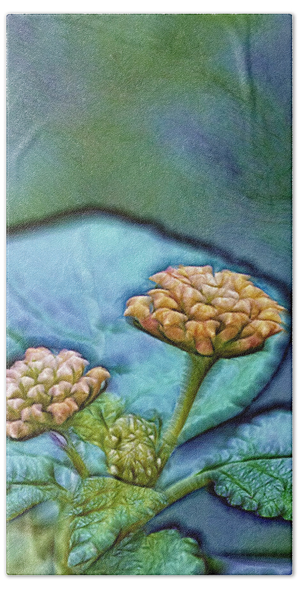 Leaf Hand Towel featuring the photograph Emerald Stamped Floret by Bill and Linda Tiepelman