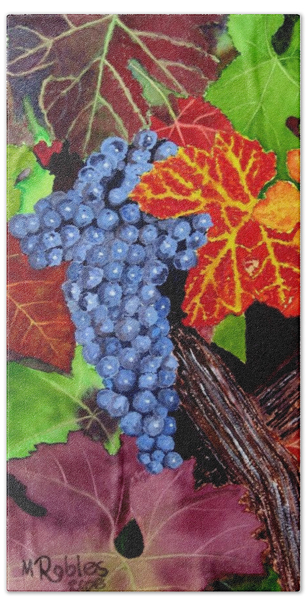Cabernet Hand Towel featuring the painting Fall Cabernet Sauvignon Grapes by Mike Robles