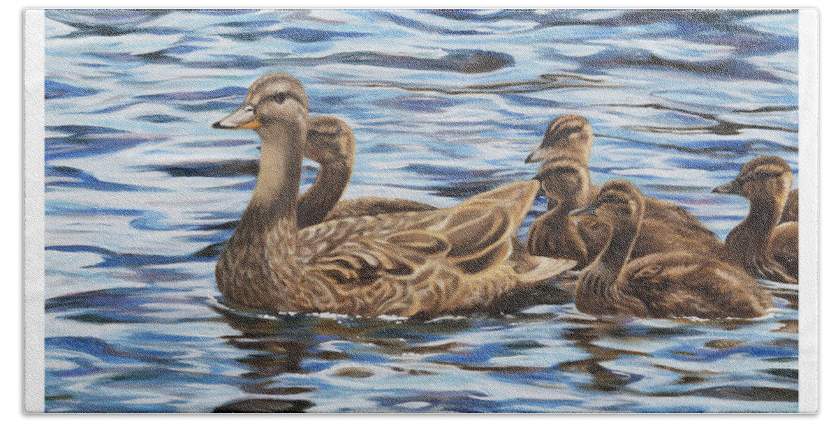 Mallard Ducks Bath Towel featuring the painting Family Outing by Tammy Taylor