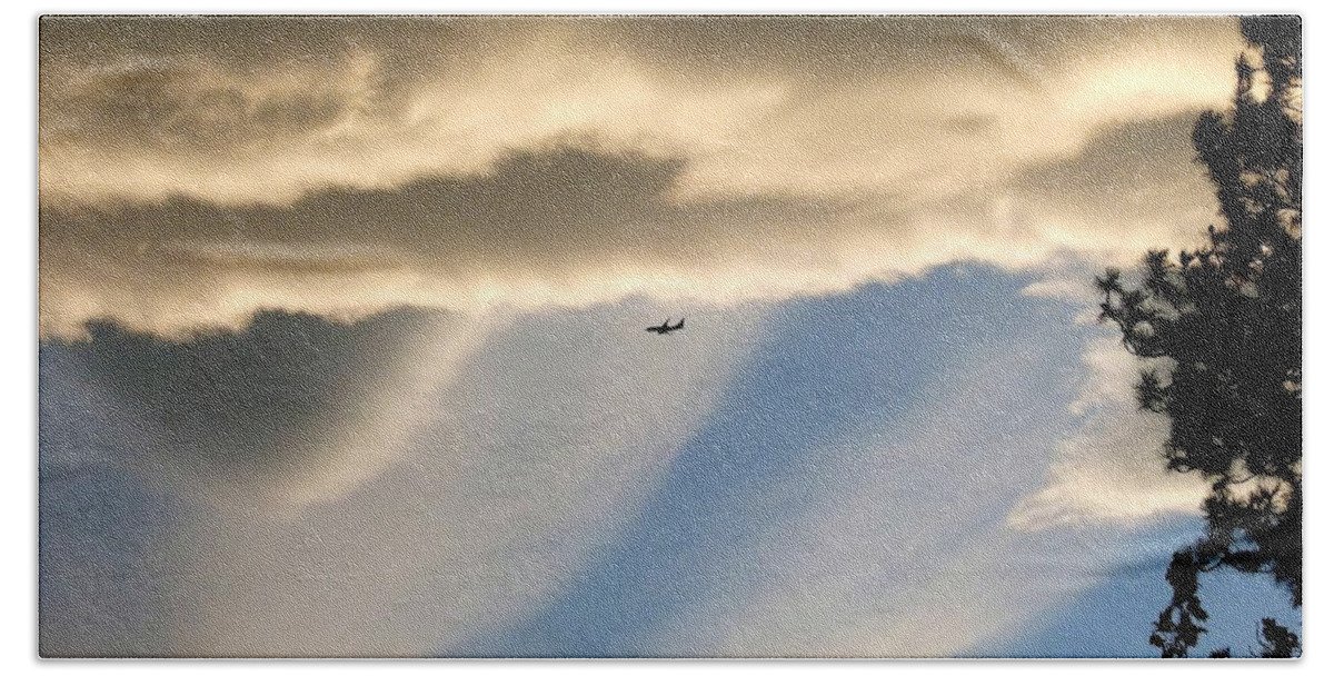 Fascinating Clouds Bath Sheet featuring the photograph Fascinating Clouds And A 737 by Will Borden