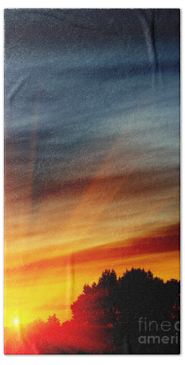 Sunset Bath Towel featuring the photograph Fiery sunset in the evening by Simon Bratt