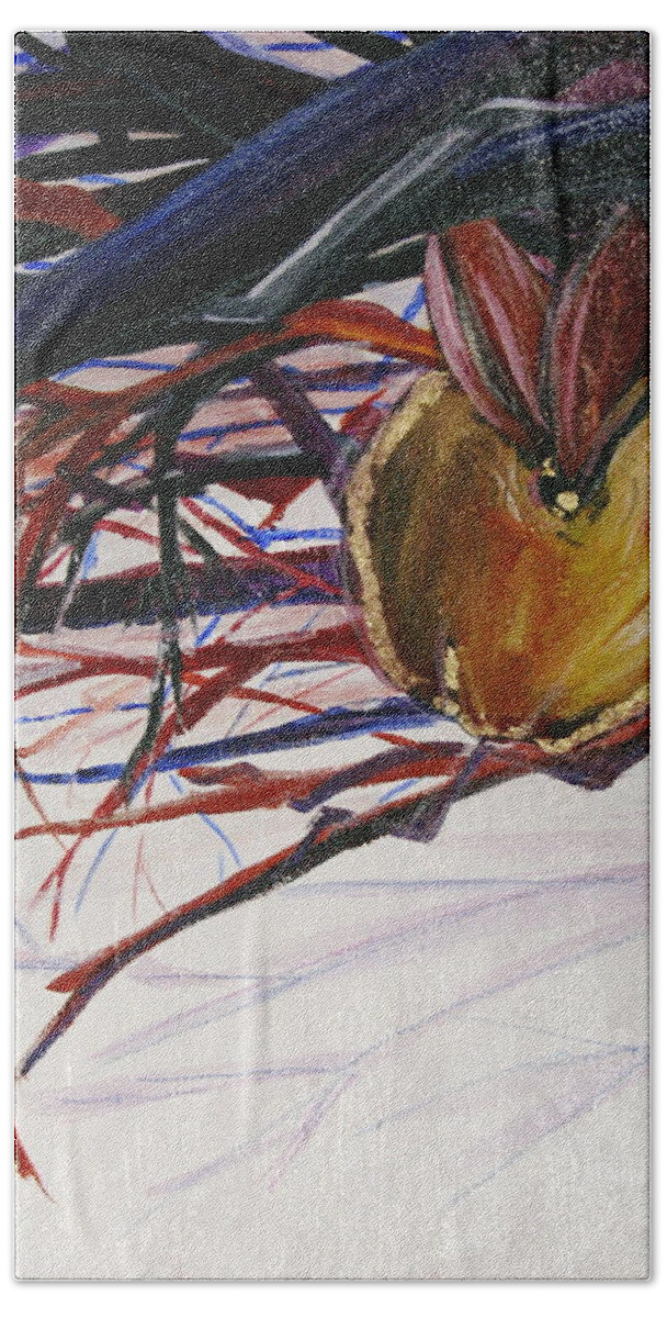 Apple Bath Towel featuring the painting Fifth World One by Kate Fortin