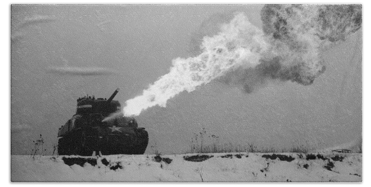 Tank Bath Towel featuring the photograph Flame-throwing Tank by Photo Researchers