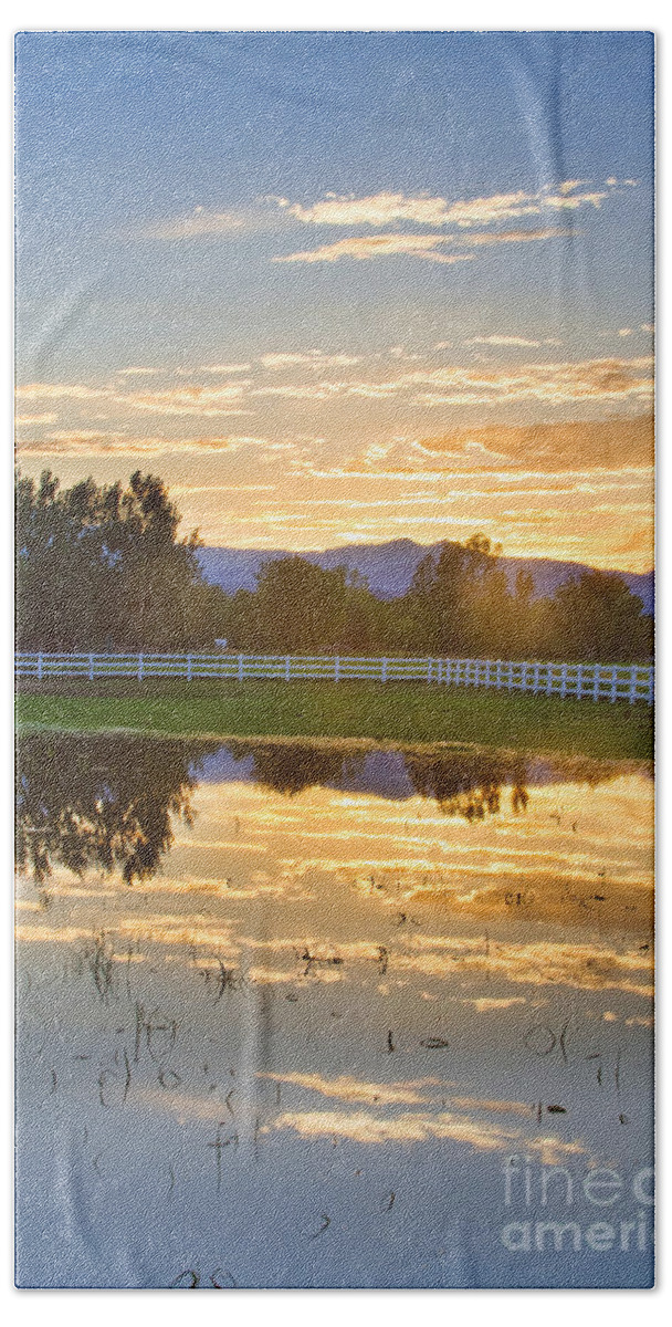 colorado Nature Hand Towel featuring the photograph Flooded Pasture Country Sunset by James BO Insogna