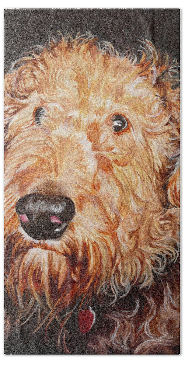 Puppy Bath Towel featuring the painting Fonzie by Vic Ritchey