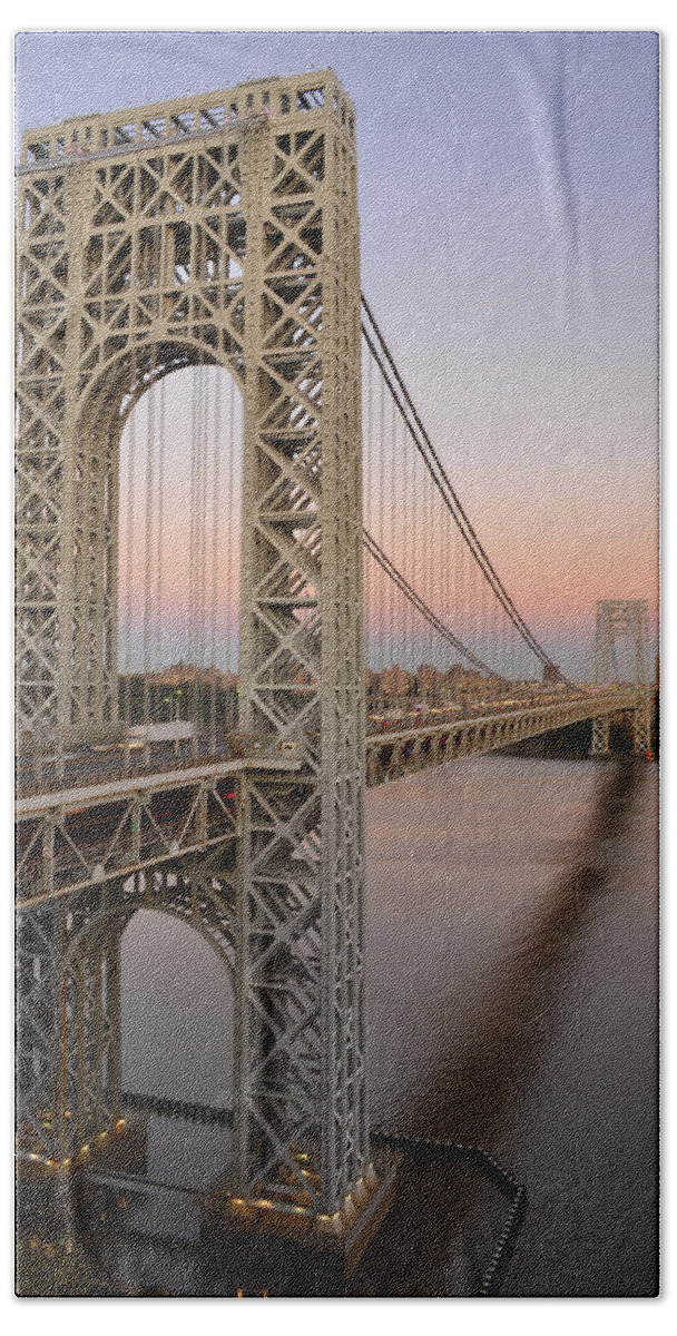 George Bath Towel featuring the photograph George Washington Bridge at Sunset by Zawhaus Photography