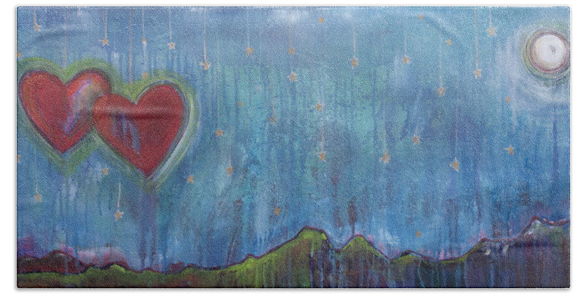 Hearts Hand Towel featuring the painting Hang Among The Stars by Laurie Maves ART