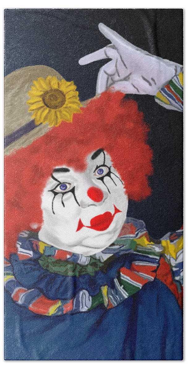 Happy Clown Hand Towel featuring the painting Happy Clown by Two Hivelys