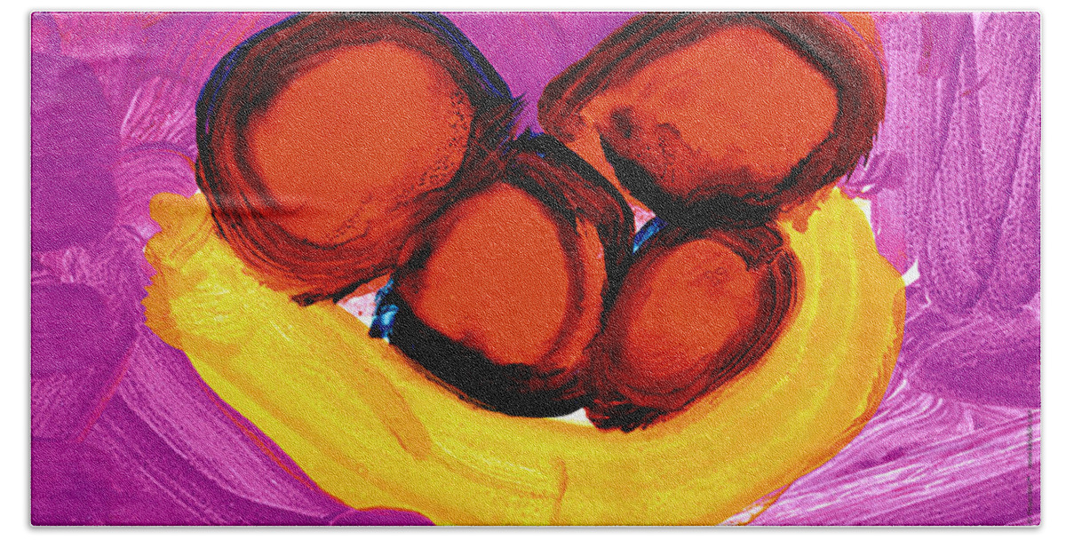 Apples Bath Towel featuring the painting Happy Fruit by Cortland Bobczynski Age Six
