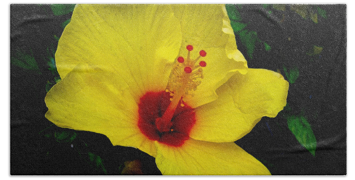 Hibiscus Hand Towel featuring the photograph Hawaiian Yellow Hibiscus by Athena Mckinzie