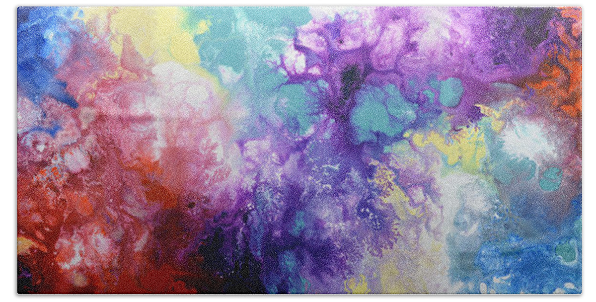 Rainbow Paintings Bath Towel featuring the painting Healing Energies by Sally Trace