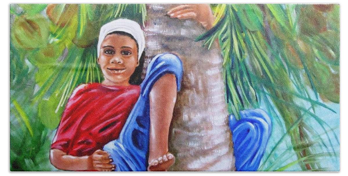 Coconuts Bath Towel featuring the painting Hey Coconut Mon by Carol Allen Anfinsen