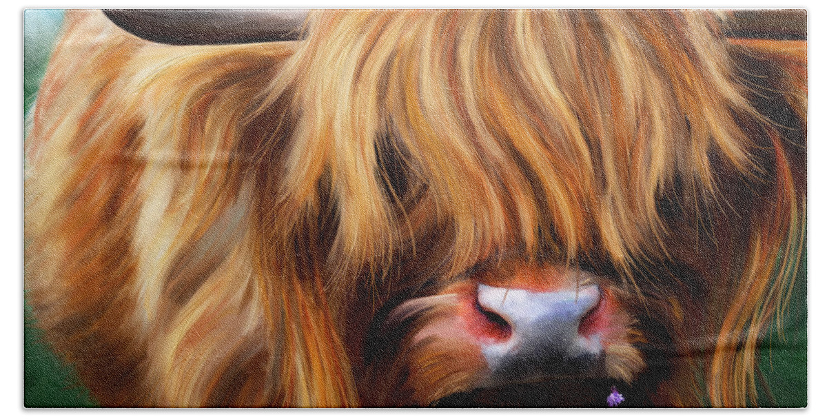 Highland Cows Bath Towel featuring the painting Highland Cow by Michelle Wrighton