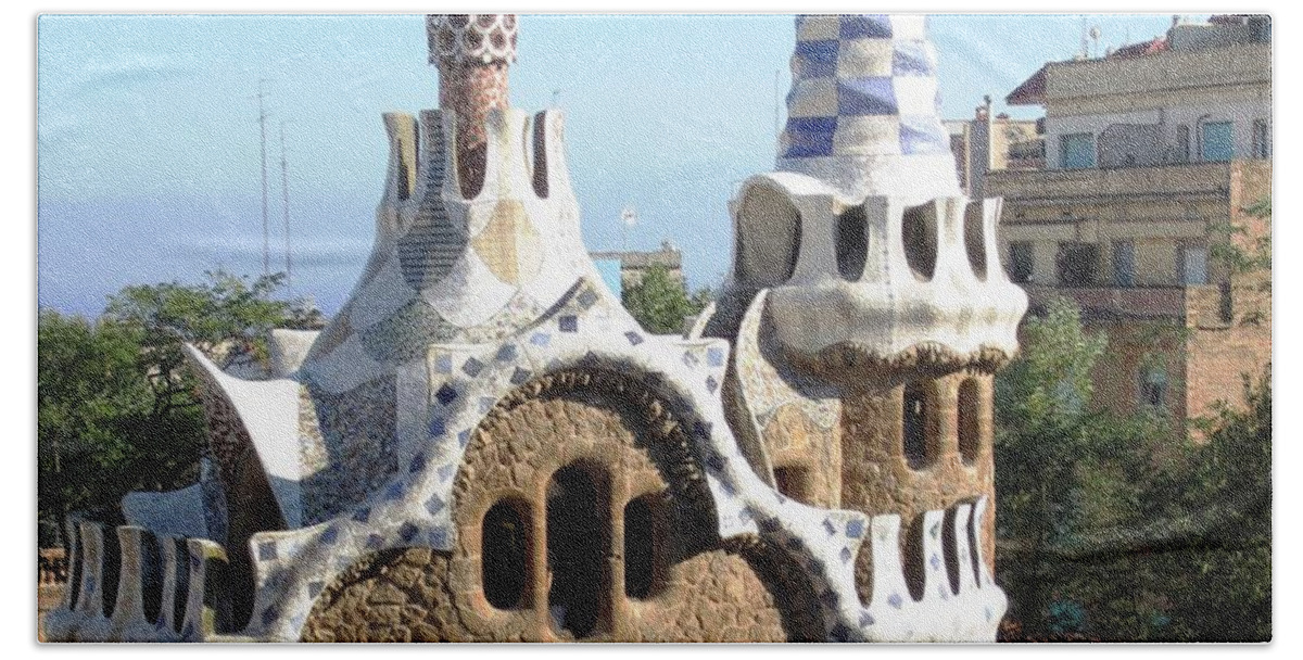 Parc Guell Bath Towel featuring the photograph Home With A view Park Guell Barcelona Spain by John Shiron
