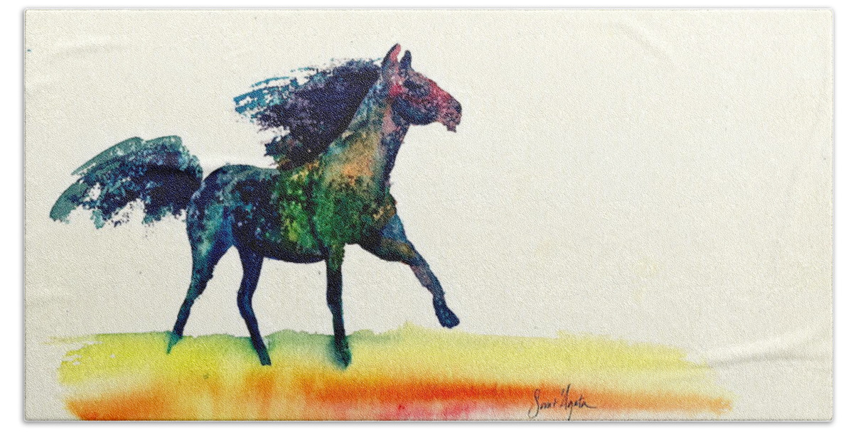 Horse Hand Towel featuring the painting Horse of a Different Color by Frank SantAgata