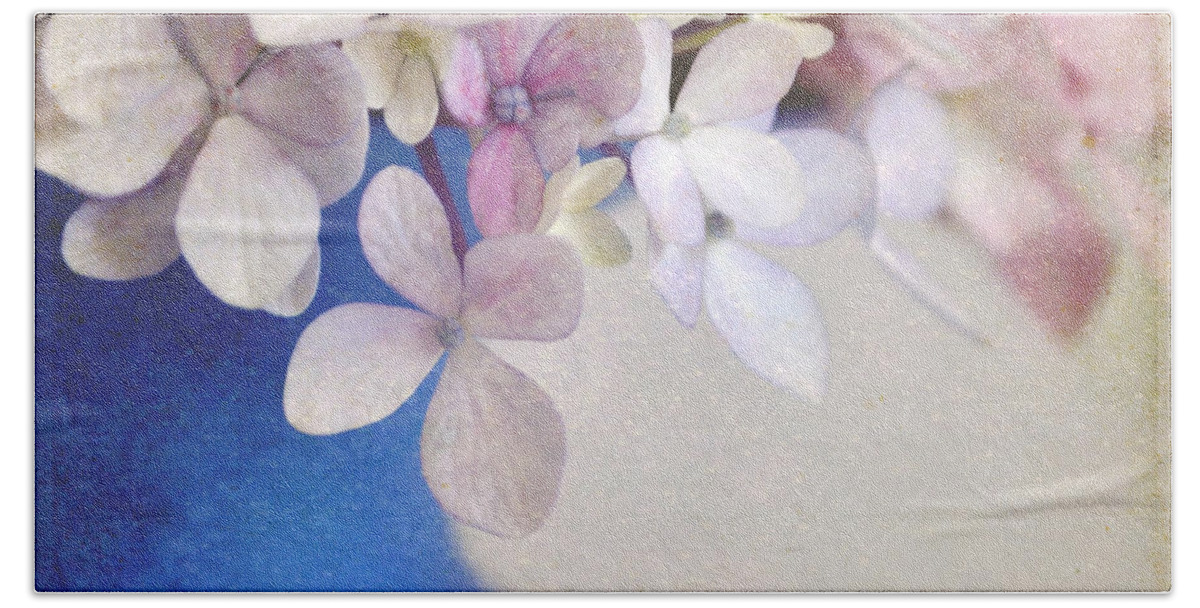 Hydrangeas Hand Towel featuring the photograph Hydrangeas in deep blue vase by Lyn Randle