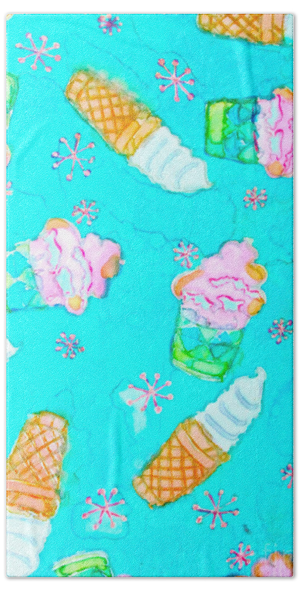 Batik Bath Towel featuring the painting Ice Cream I Scream by Beth Saffer