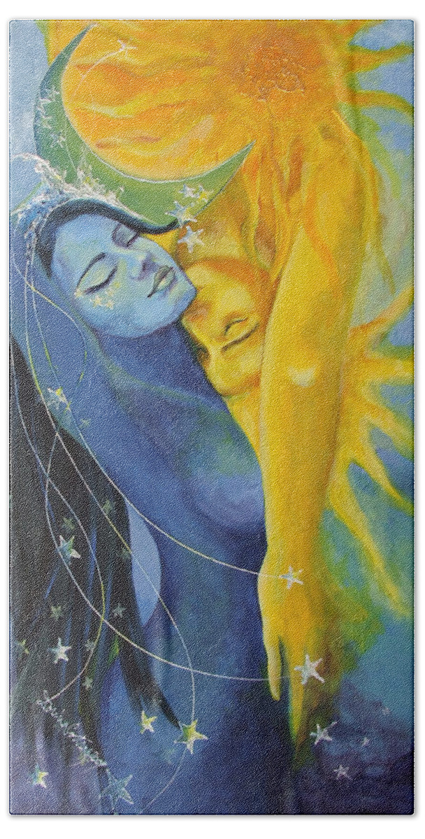 Art Bath Towel featuring the painting Ilusion from Impossible Love series by Dorina Costras