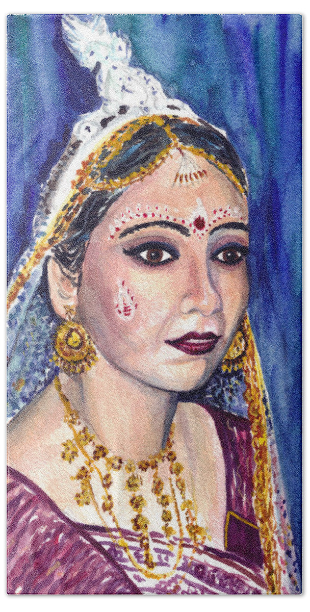 Indian Bride Bath Towel featuring the painting Indian Bride by Clara Sue Beym