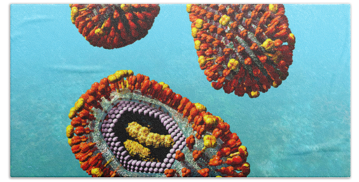 Biological Bath Towel featuring the digital art Influenza Virus Scene 1 by Russell Kightley