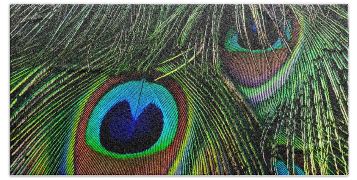 Peacock Hand Towel featuring the photograph Iridescent Eyes by Bel Menpes