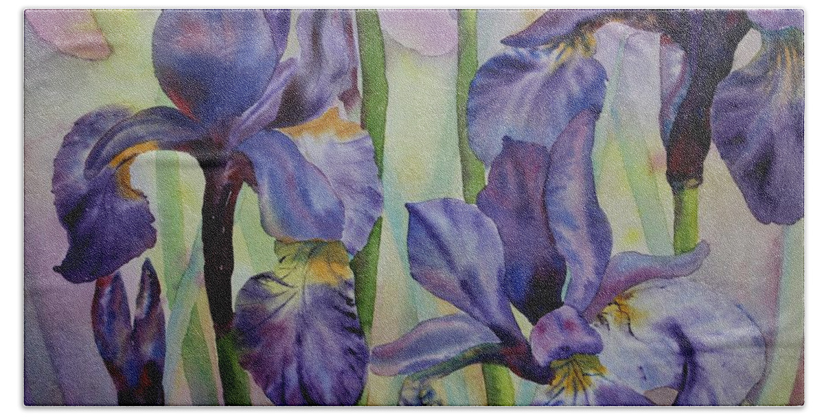 Flowers Bath Towel featuring the painting Iris by Ruth Kamenev