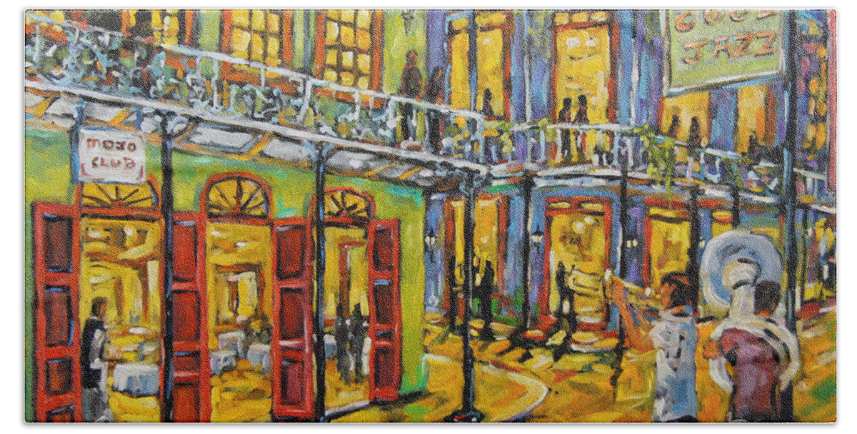 Canadian Artist Painter Hand Towel featuring the painting Jazz It Up New Orleans by Prankearts by Richard T Pranke