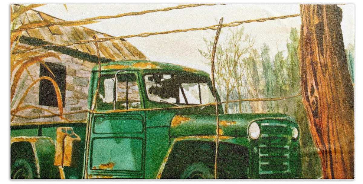 Willys Hand Towel featuring the painting Jeep by Frank SantAgata