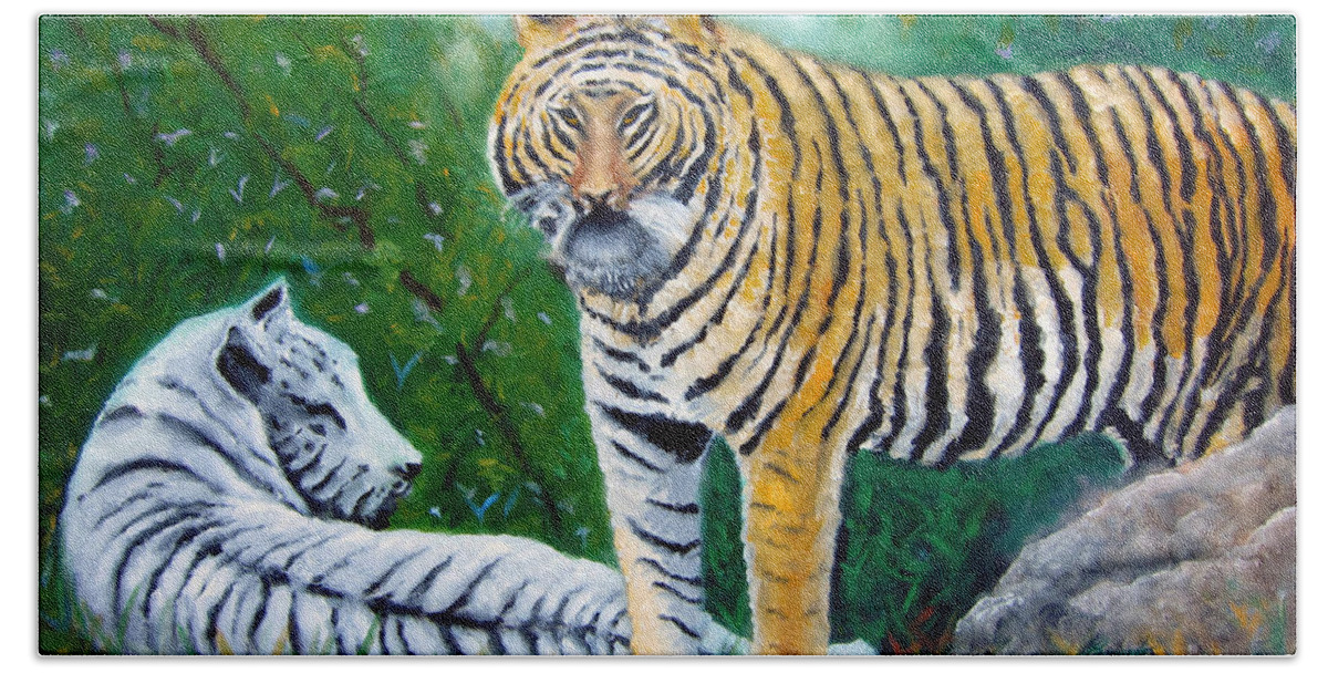 Tigers Bath Towel featuring the painting Jungle Vigilance by Leonardo Ruggieri