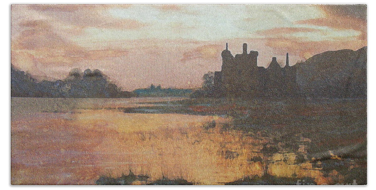 Acrylics Bath Towel featuring the painting Kilchurn Castle Scotland by Richard James Digance