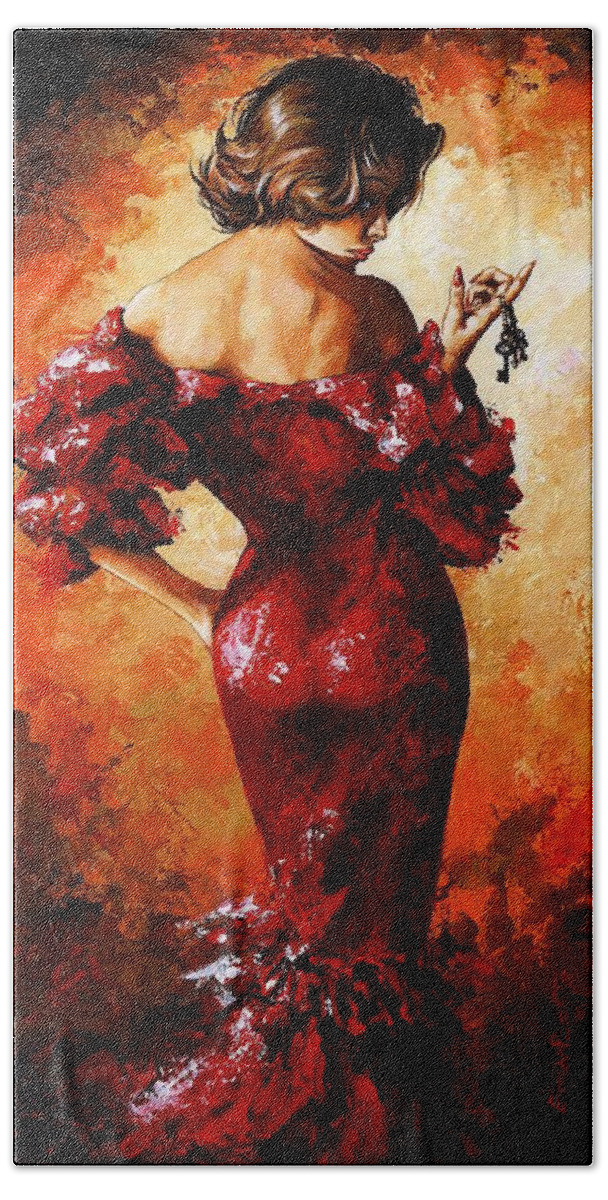 Lady Bath Towel featuring the painting Lady in Red 33 by Emerico Imre Toth