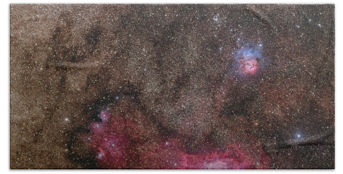 Trifid Nebula Bath Towel featuring the photograph Lagoon Nebula And Trifid Nebula by Phillip Jones