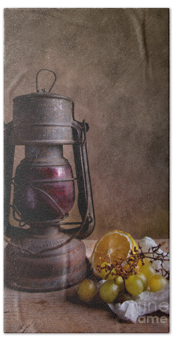 Still Hand Towel featuring the photograph Lamp and Fruits by Nailia Schwarz
