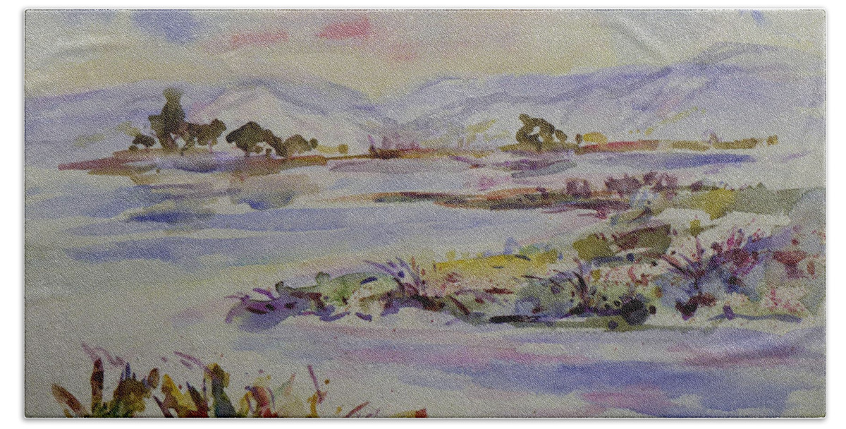 Impression Bath Sheet featuring the painting Landscape 5 by Xueling Zou
