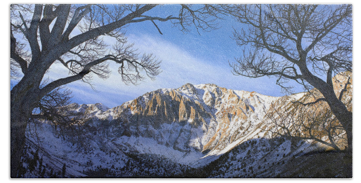 00175512 Bath Towel featuring the photograph Laurel Mountain And Convict Lake Framed by Tim Fitzharris